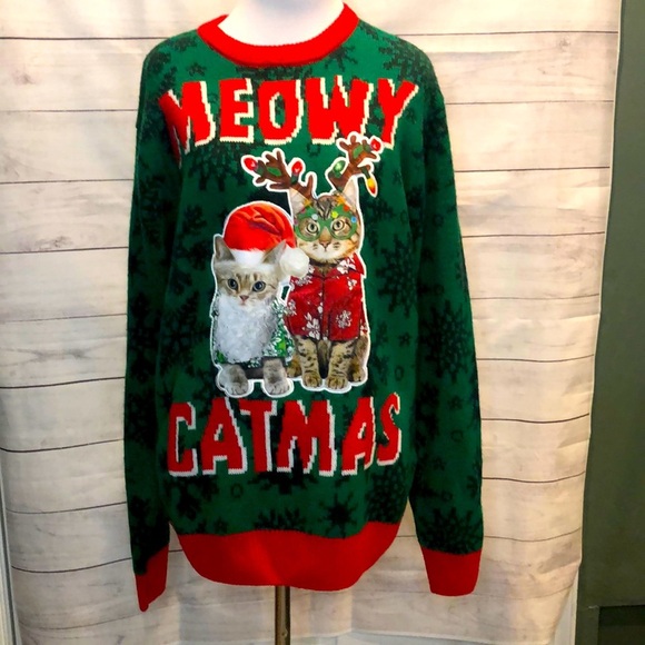 Meowy Catmas Ugly Christmas Sweater Size Medium - Picture 7 of 7